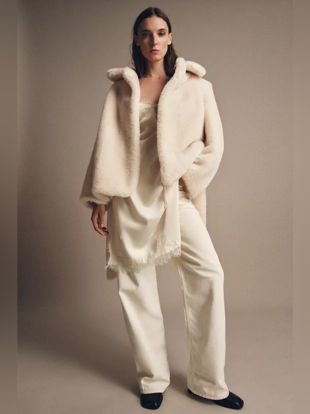 Zara Cream Satin Slip Dress - Picture 2 of 11